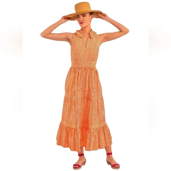 NWOT GRETCHEN SCOTT DESIGNS Hope Melon Striped Tiered Ruffled Sleeveless Dress